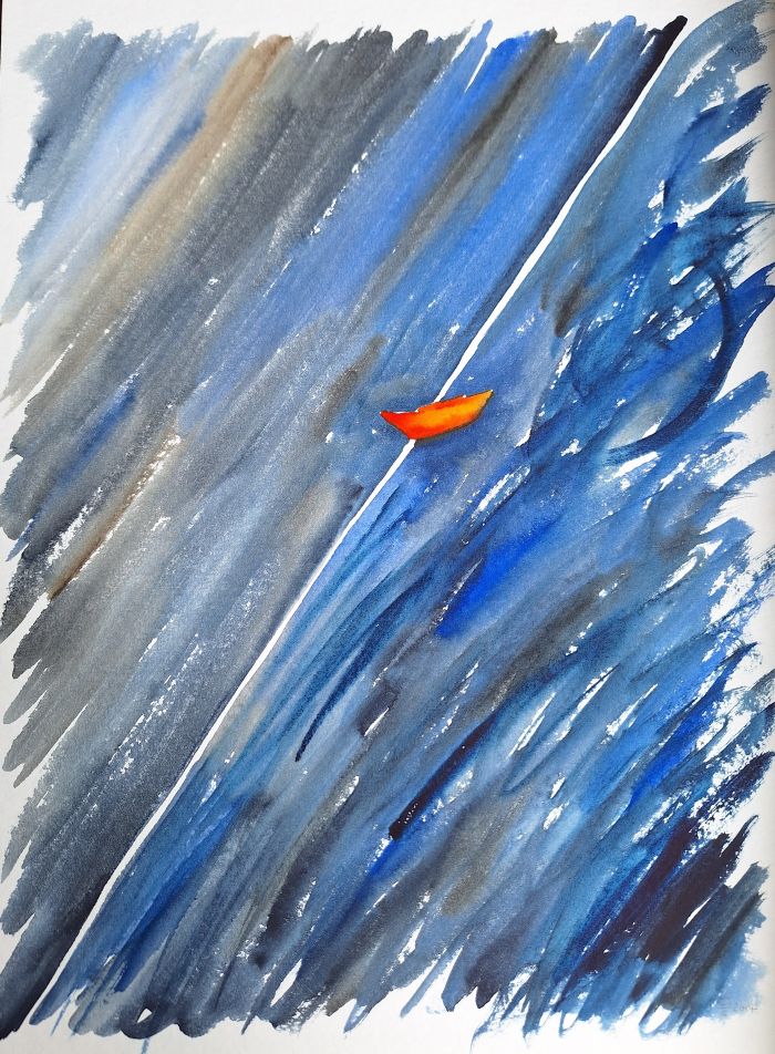 Aquarell "Boot ohne Ruder" hochkant