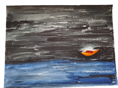 Aquarell "Boot ohne Ruder"