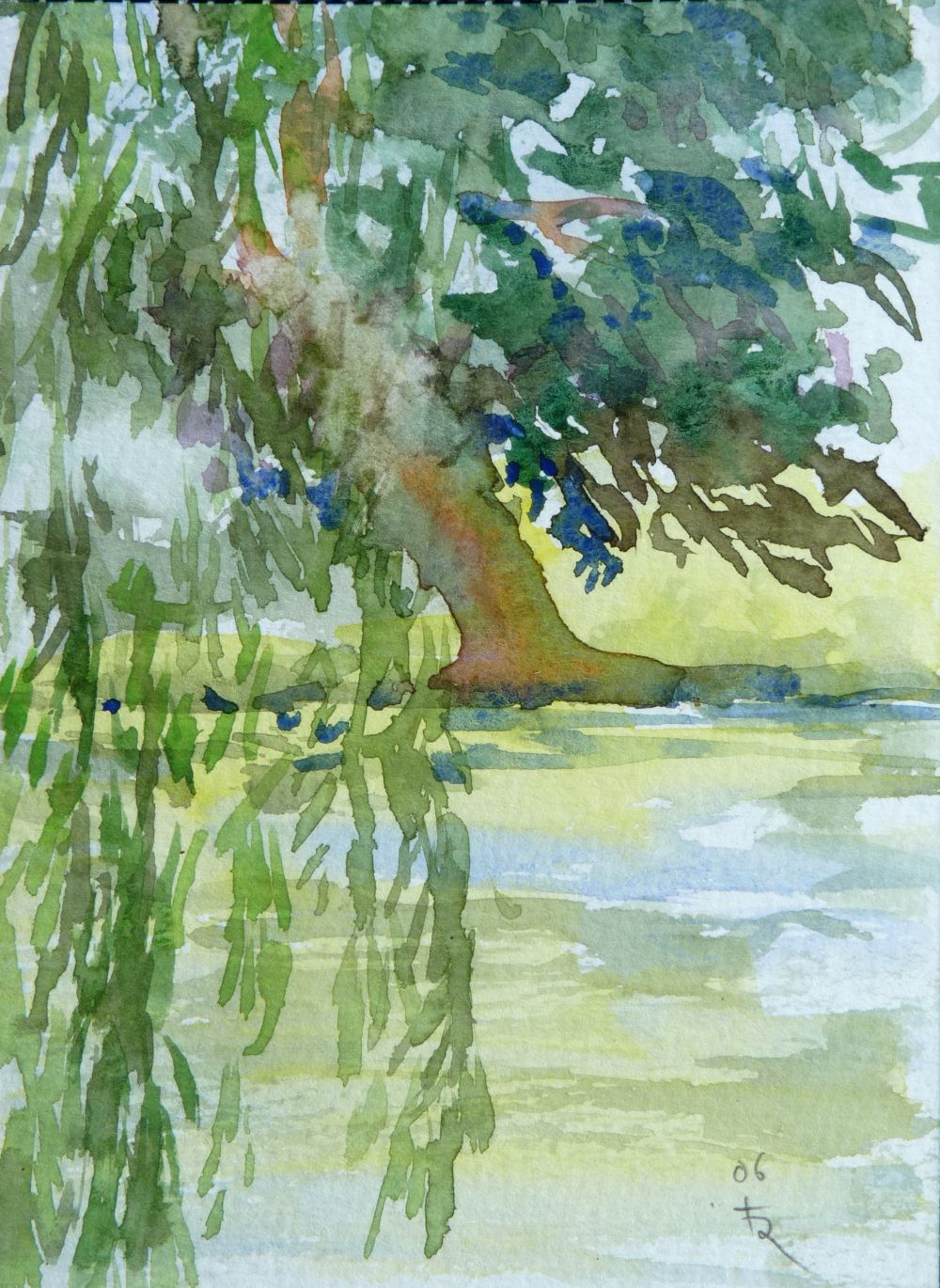 Aquarell "Trauerweide Klostergarten"