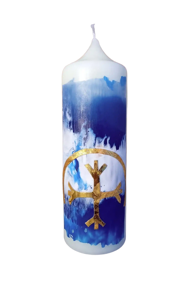 Kerze „Regenbogenkreuz“ (8×25 cm)