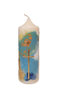 Kerze "Kreuz türkis" (7x20 cm)