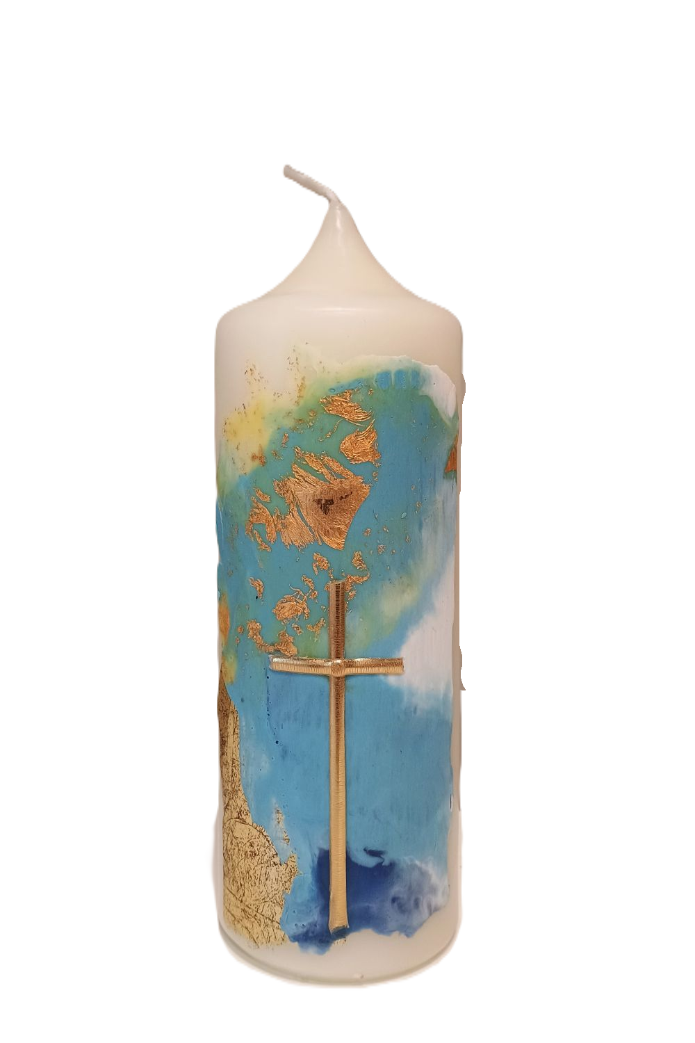 Kerze "Kreuz türkis" (7x20 cm)