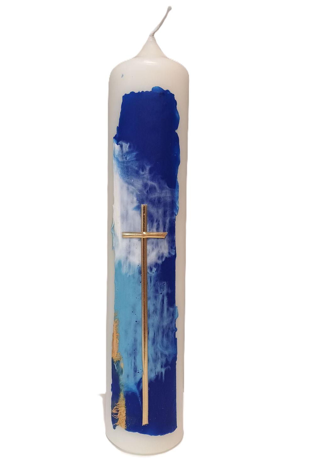 Kerze "Kreuz blau" (6x30 cm)