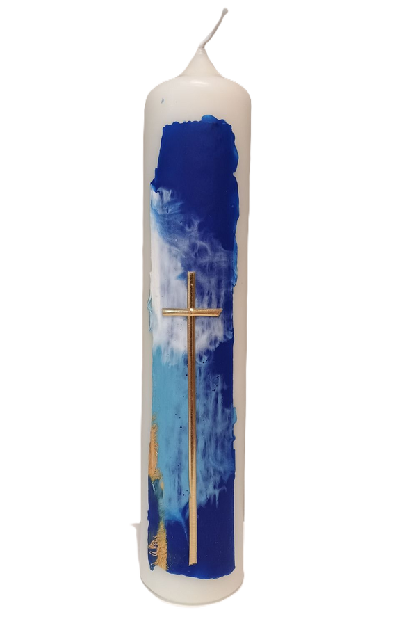 Kerze "Kreuz blau" (6x30 cm)