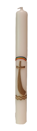 Taufkerze „Regenbogenkreuz bronze" (4 ×40 cm)