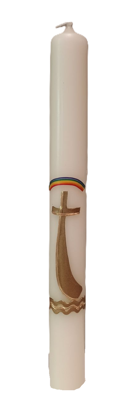 Taufkerze „Regenbogenkreuz bronze" (4 ×40 cm)