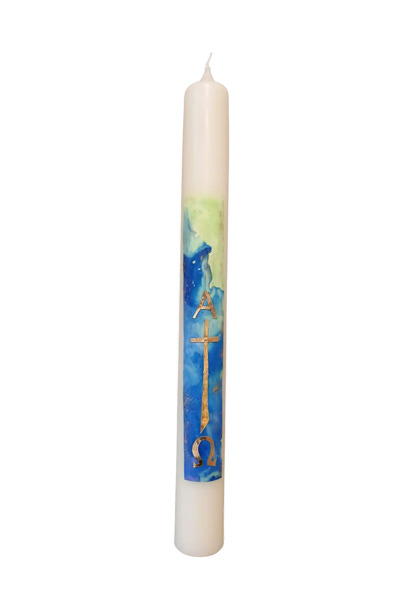 Taufkerze „Blau_A+O" (4 ×40 cm)