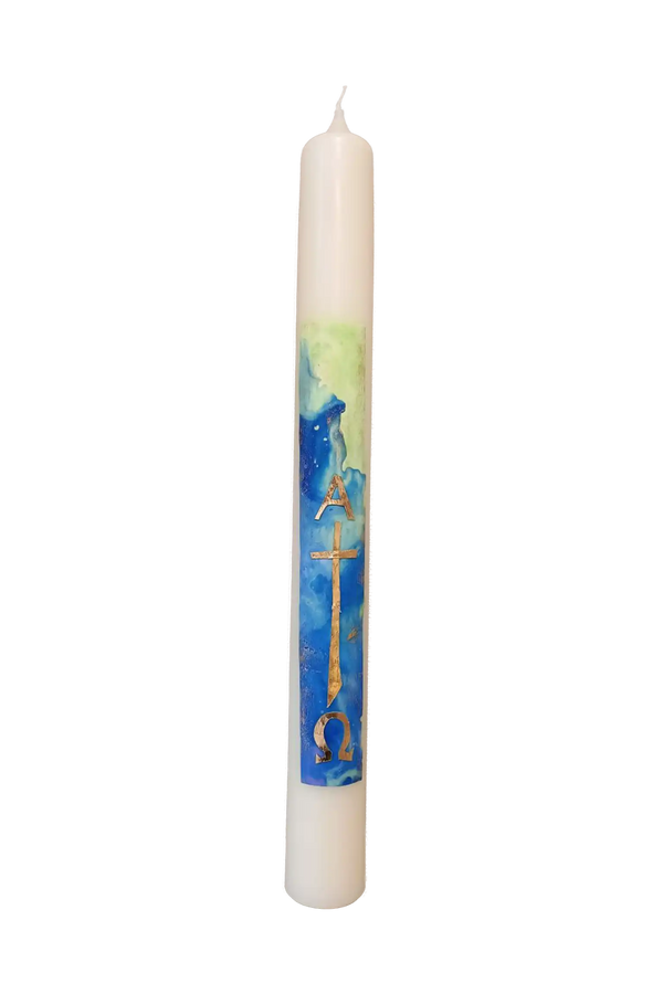 Taufkerze „Blau_A+O" (4 ×40 cm)