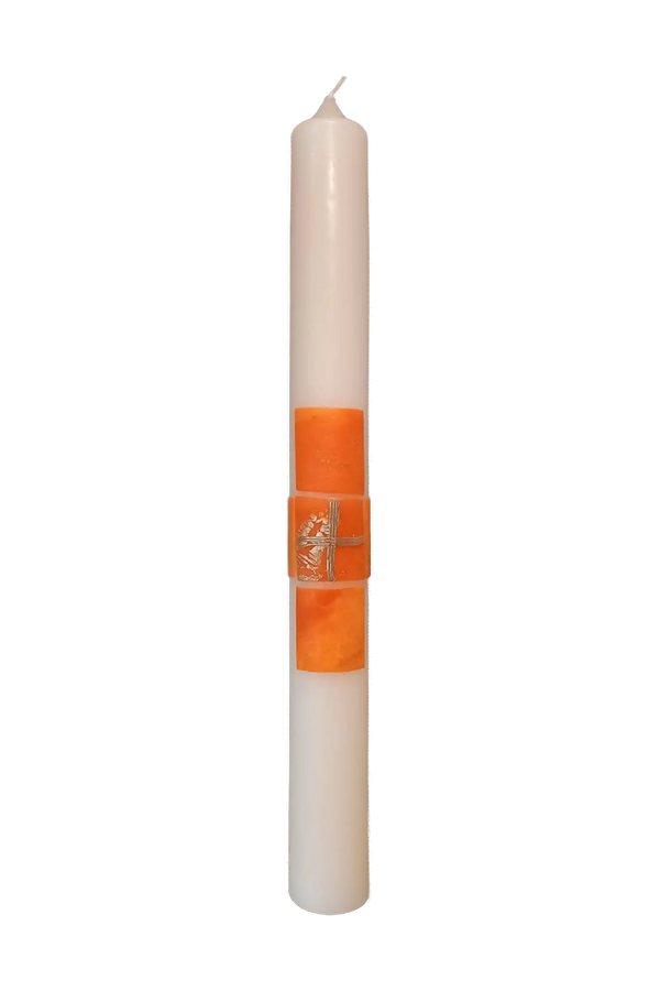Taufkerze „Orange Kreuz“ (4 ×40 cm)