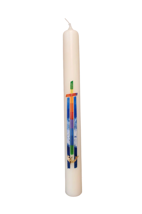 Taufkerze „Regenbogenkreuz_A“ (4 ×40 cm)