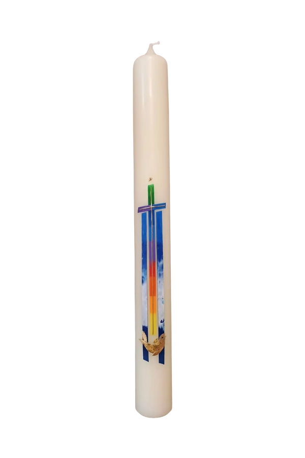 Taufkerze „Regenbogenkreuz_B“ (4 ×40 cm)