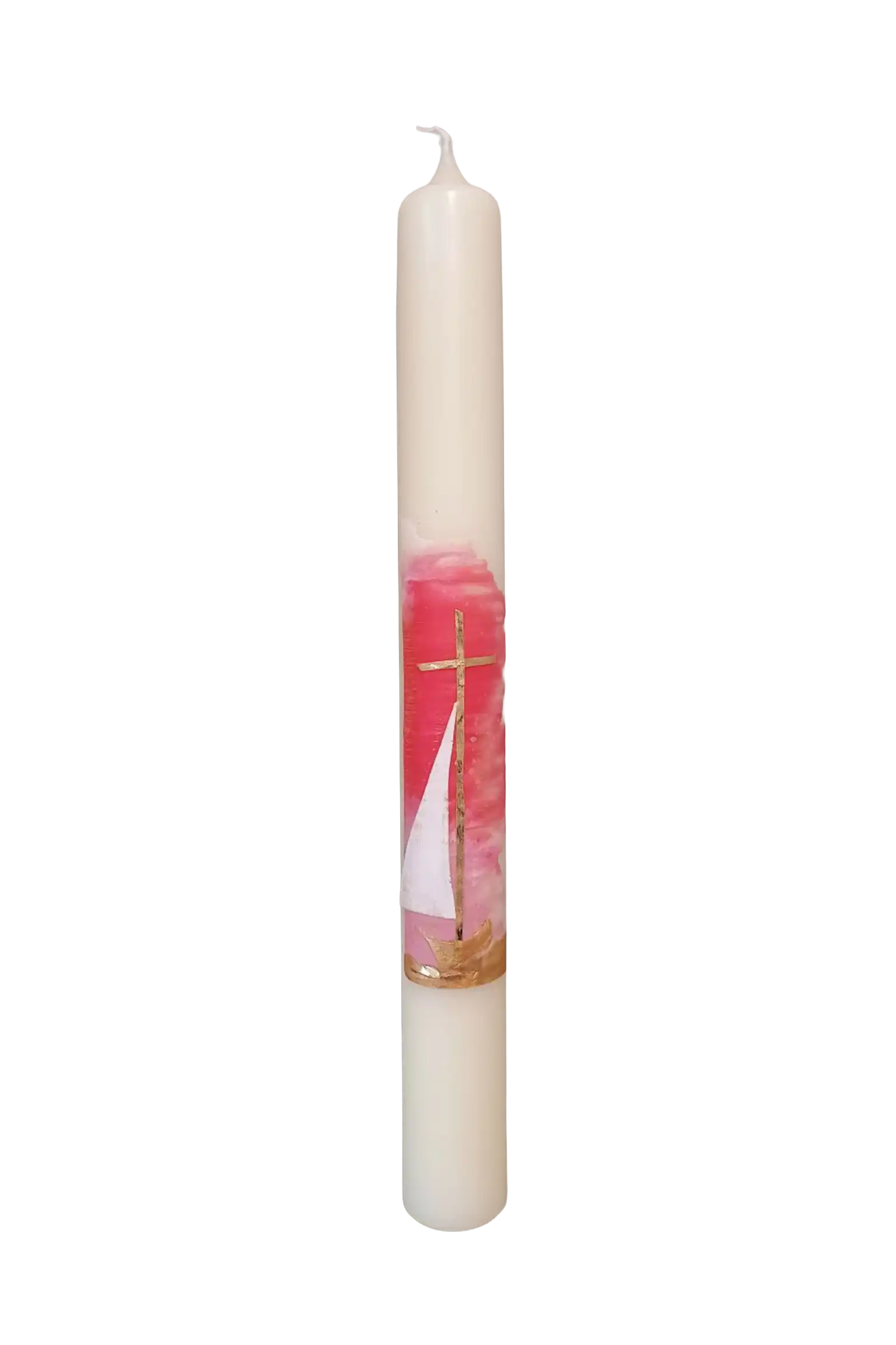 Taufkerze „Rosa mit Segel“ (4 ×40 cm)