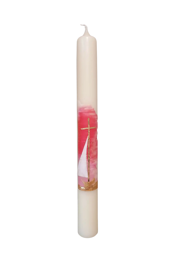 Taufkerze „Rosa mit Segel“ (4 ×40 cm)